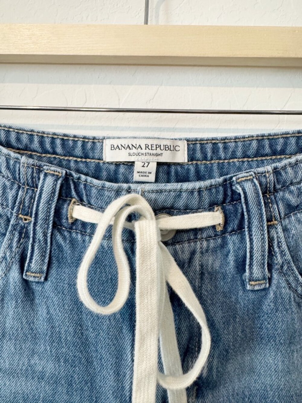 Banana Republic Drawstring Wide Leg Jeans Size 27 Slouchy Rigid Denim Relaxed - Picture 6 of 11
